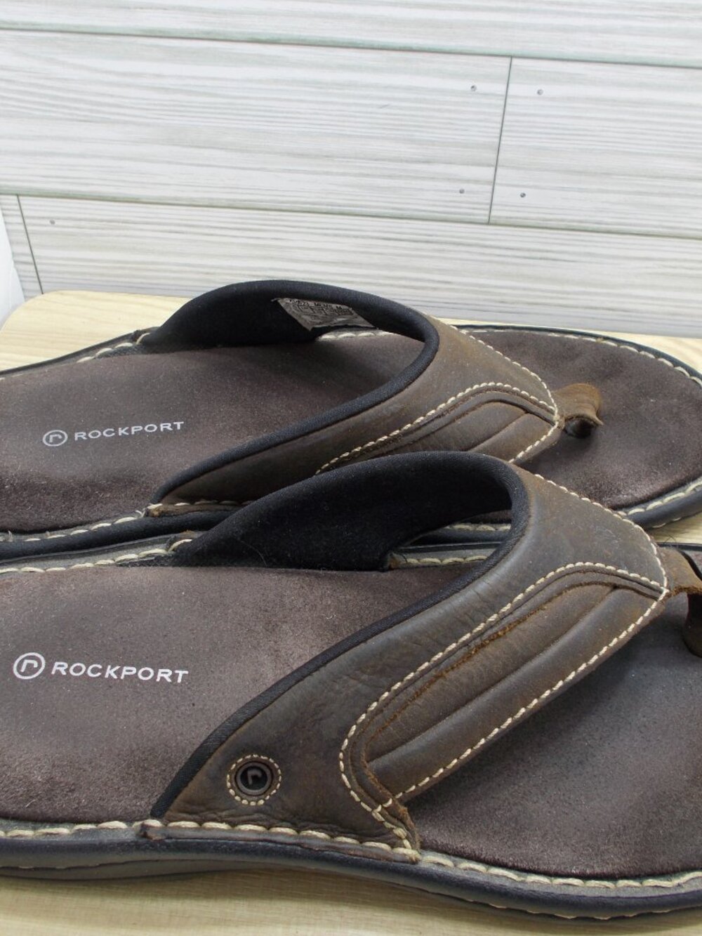 Rockport Men's Brown Leather Sandals Slip-On Comfort K57223 Size 10 - Picture 3 of 5